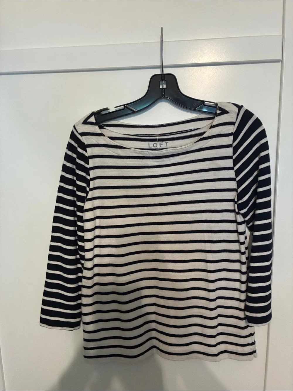 LOFT Navy and White Stripe Long Sleeve Tee